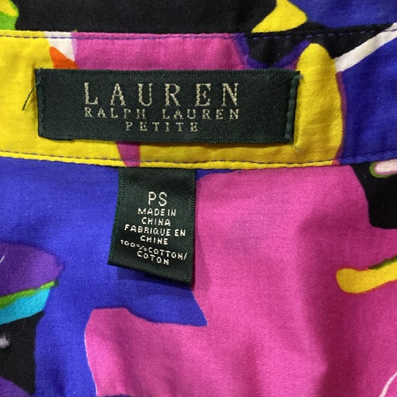 Lauren Ralph Lauren Black Label Mulitcolor Floral Blouse Size Small Petite - Picture 5 of 6